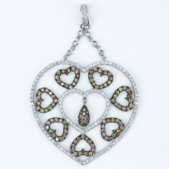 18k White Gold w/ Champaign and White Diamonds Heart Pendant 217-Diamonds! - Picture 1 of 3